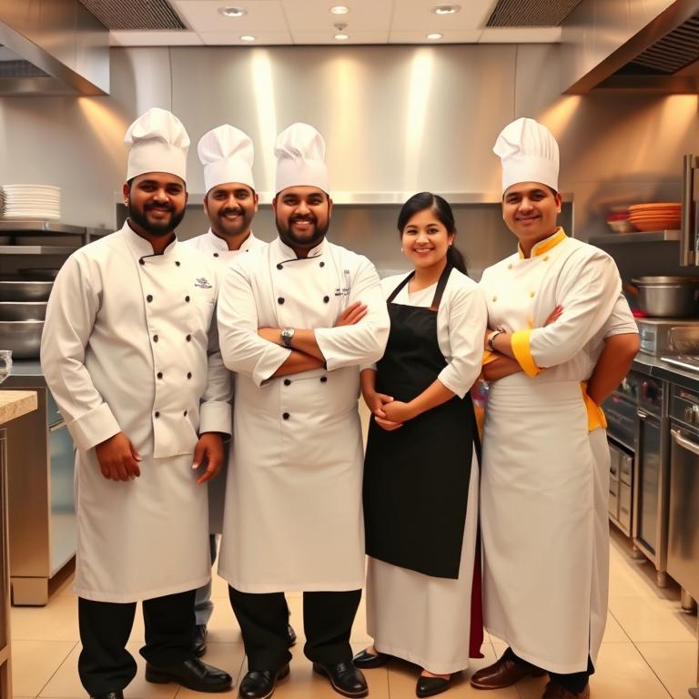 Restaurant and F&B staff in hospitality uniforms