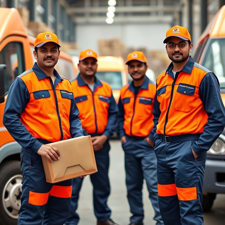 Logistics and delivery team in branded uniforms
