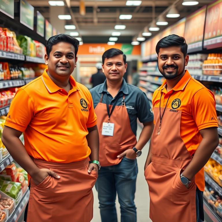 Retail store staff in branded polo uniforms